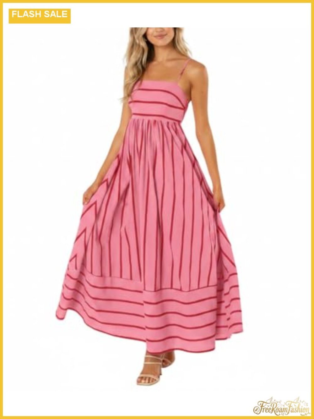 Cotton Blend Spaghetti Strap Smocked Maxi Dress Sleeveless Cut Out